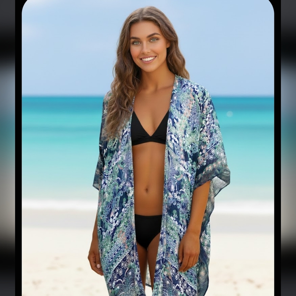 NWT Moss Rose‎ Paisley Print Kimono Size One Size